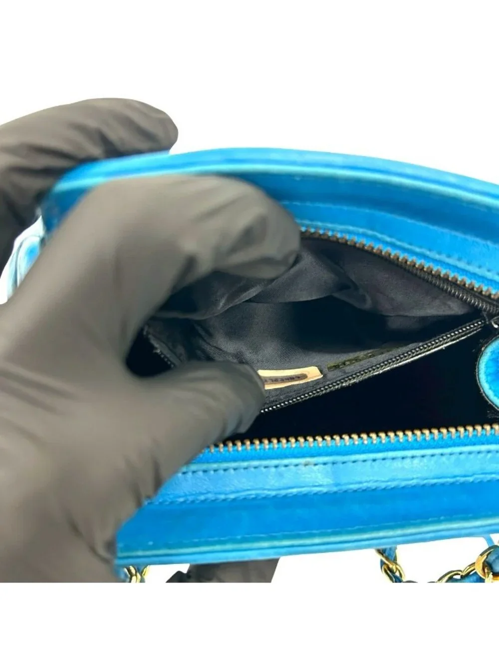 Chanel Card and CC Logo Fringe Lambskin Leather Chain Shoulder Bag Blue - Picture 10 of 10